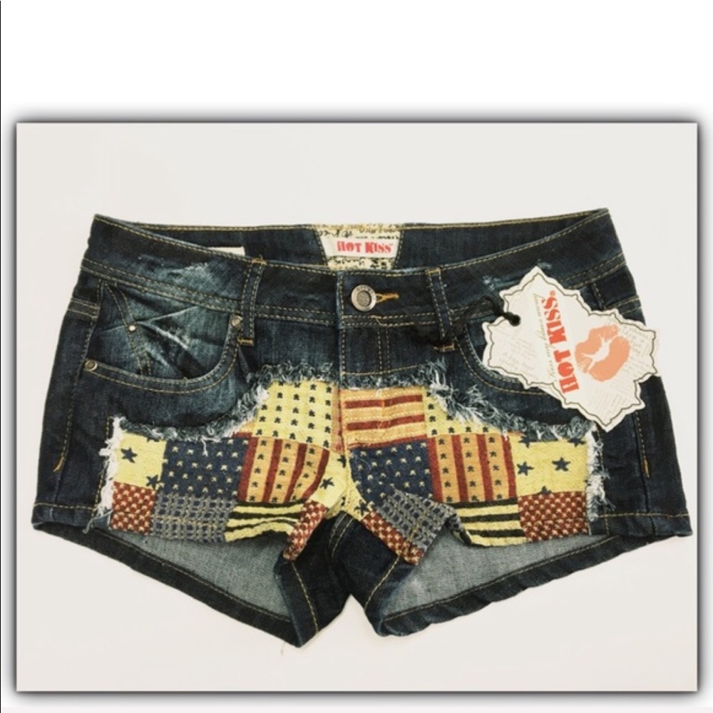 🎈Hot Kiss Americana denim patchwork patriotic short shorts Jr size 7 - Picture 3 of 6